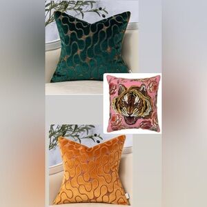 Set of 4 Decorative Throw Pillow covers - Green, Orange, and Tiger Design